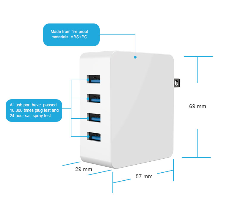 4-Port USB Wall Charger Specifications