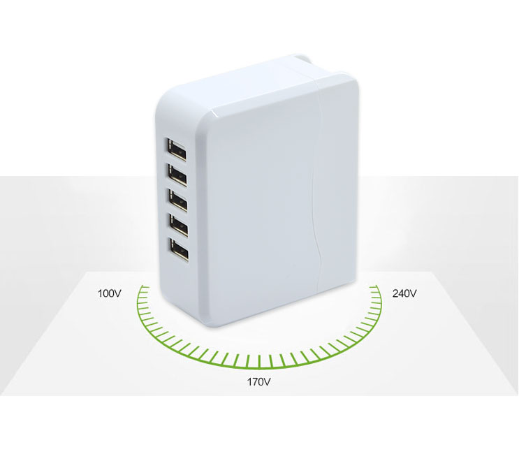 5-Port USB High Speed Wall Charger wide voltage range