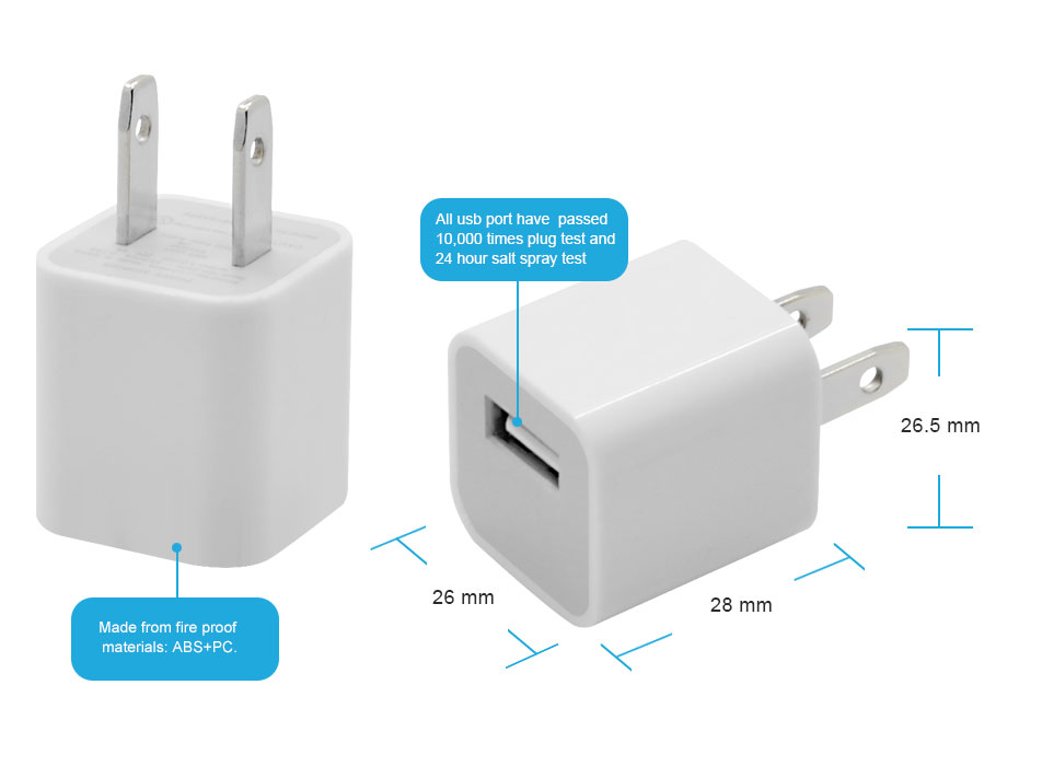 US Plug Single USB Travel Charger Specification