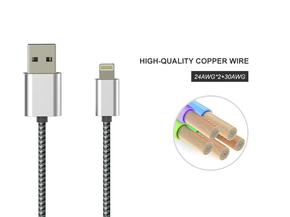 high quality copper wire of Nylon-Braided Lightning usb Cable