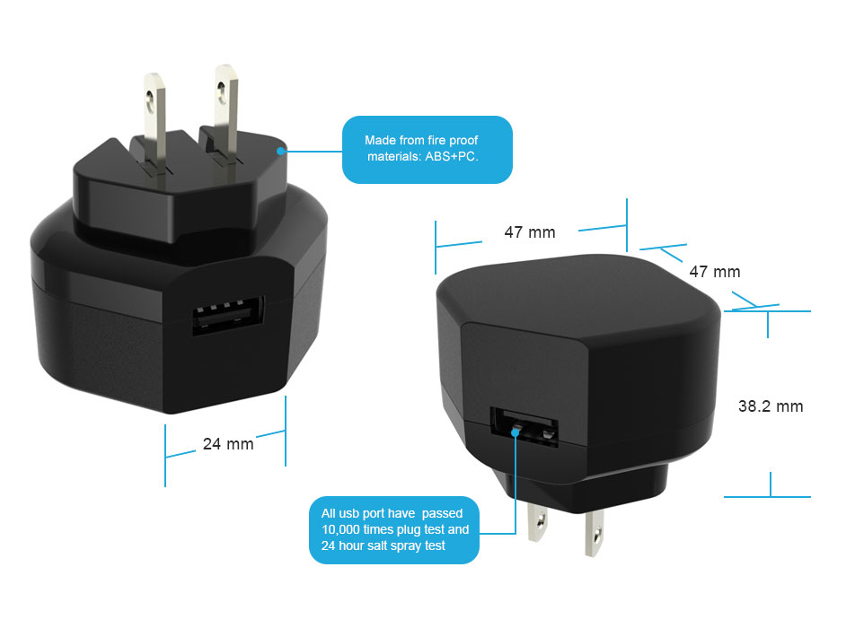 us plug single USB Wall Charger Specifications